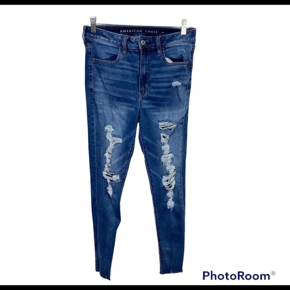 America Eagle Ne(x)t level ripped super high rise jagging jeans 6